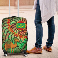 Mauritania Luggage Cover with Green Tie Dye Camel and Crescent Moon Flag Design