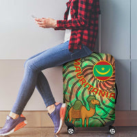 Mauritania Luggage Cover with Green Tie Dye Camel and Crescent Moon Flag Design