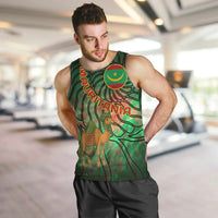 Mauritania Men Tank Top with Green Tie Dye Camel and Crescent Moon Flag Design