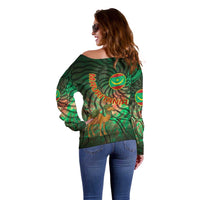 Mauritania Off Shoulder Sweater with Green Tie Dye Camel and Crescent Moon Flag Design