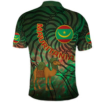 Mauritania Polo Shirt with Green Tie Dye Camel and Crescent Moon Flag Design
