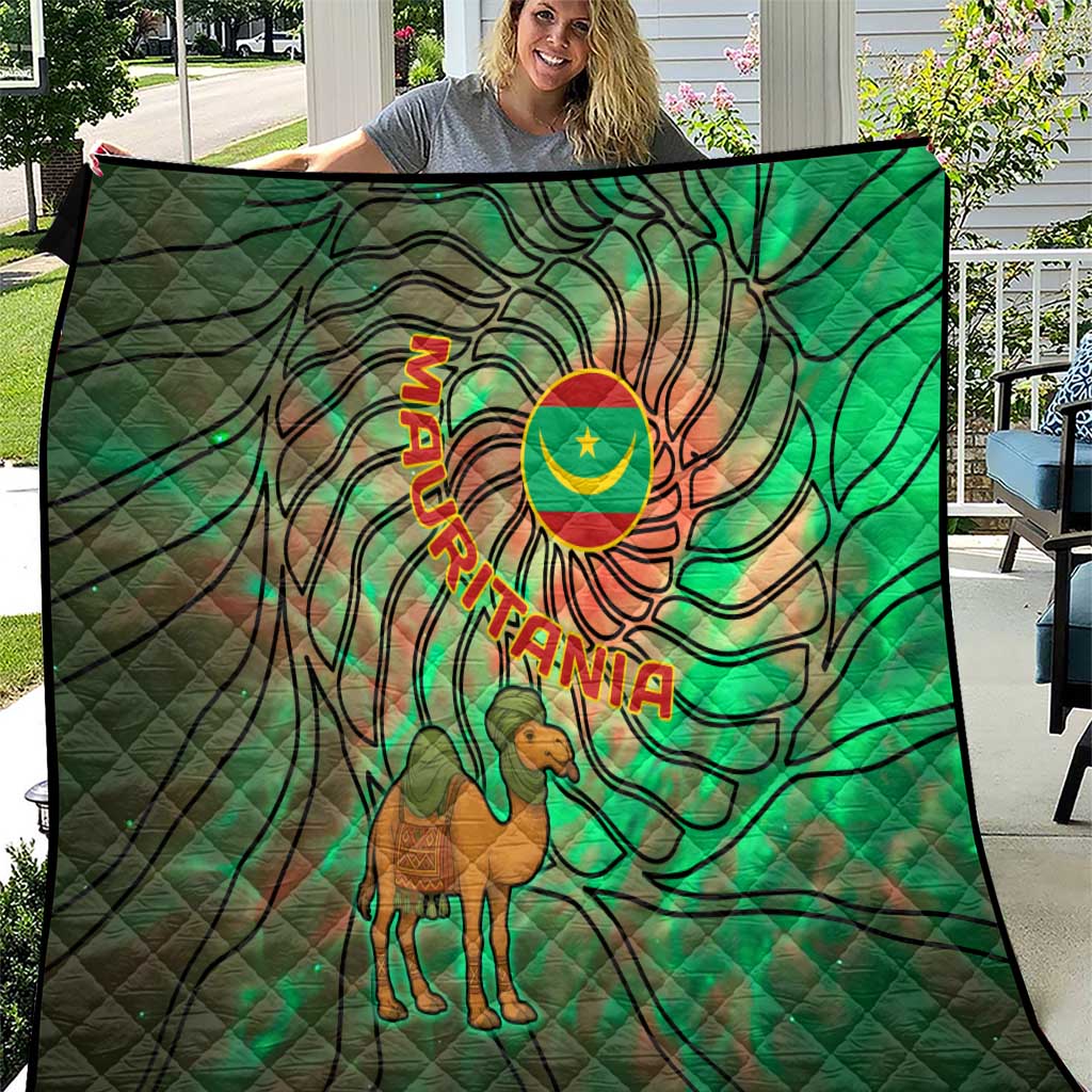 Mauritania Quilt with Green Tie Dye Camel and Crescent Moon Flag Design