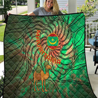 Mauritania Quilt with Green Tie Dye Camel and Crescent Moon Flag Design