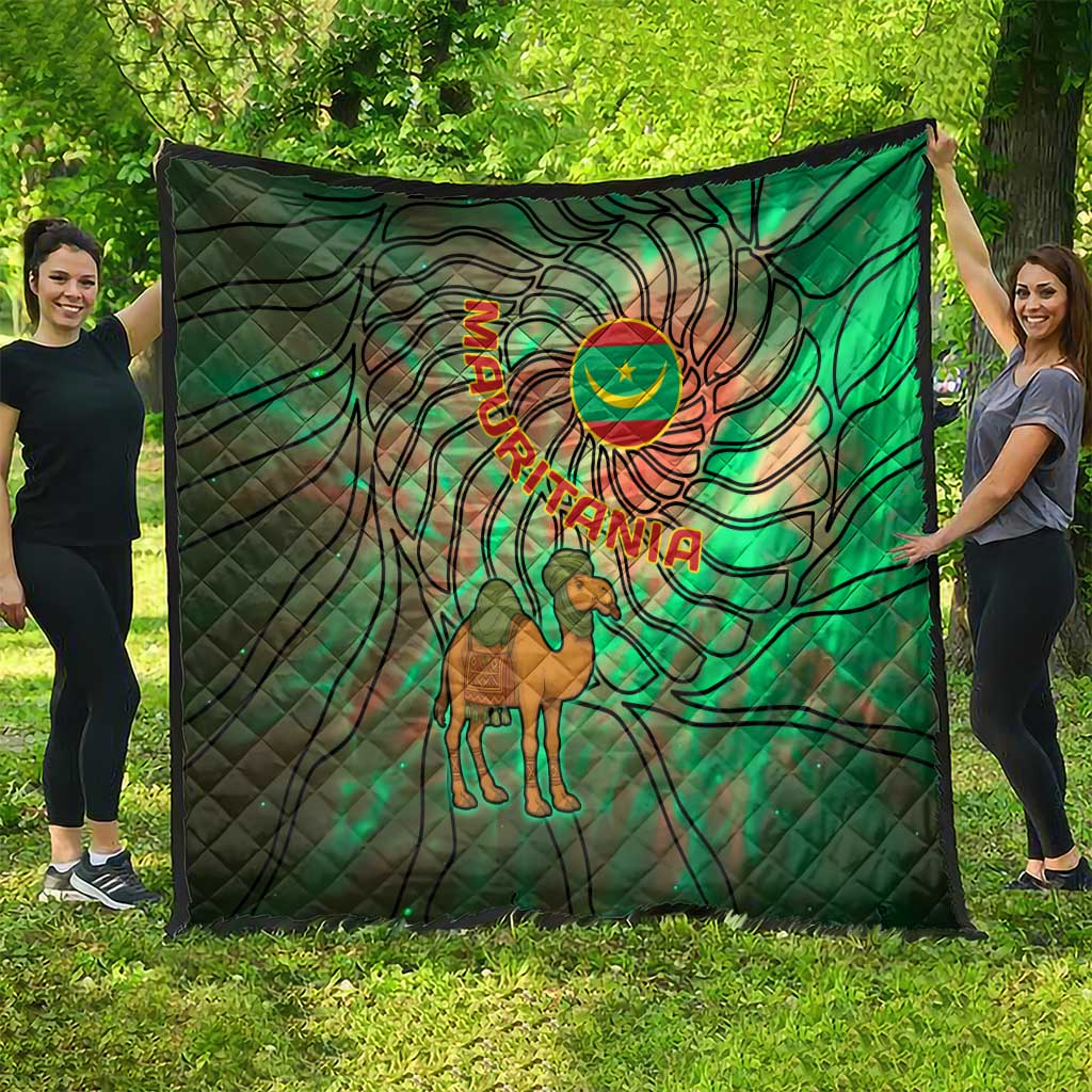 Mauritania Quilt with Green Tie Dye Camel and Crescent Moon Flag Design