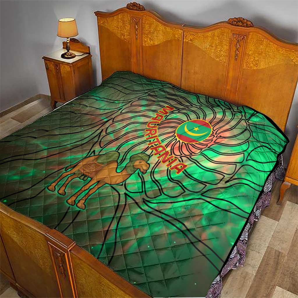 Mauritania Quilt with Green Tie Dye Camel and Crescent Moon Flag Design