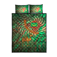 Mauritania Quilt Bed Set with Green Tie Dye Camel and Crescent Moon Flag Design
