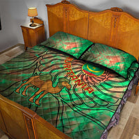 Mauritania Quilt Bed Set with Green Tie Dye Camel and Crescent Moon Flag Design