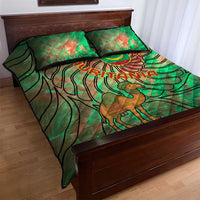 Mauritania Quilt Bed Set with Green Tie Dye Camel and Crescent Moon Flag Design