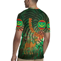 Mauritania Rugby Jersey with Green Tie Dye Camel and Crescent Moon Flag Design