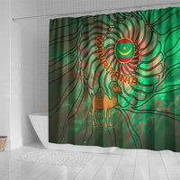 Mauritania Shower Curtain with Green Tie Dye Camel and Crescent Moon Flag Design