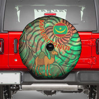 Mauritania Spare Tire Cover with Green Tie Dye Camel and Crescent Moon Flag Design