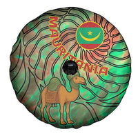Mauritania Spare Tire Cover with Green Tie Dye Camel and Crescent Moon Flag Design