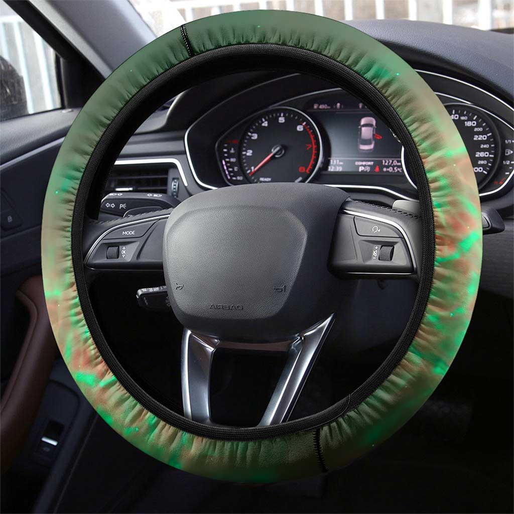 Mauritania Steering Wheel Cover with Green Tie Dye Camel and Crescent Moon Flag Design