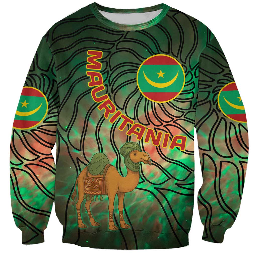 Mauritania Sweatshirt with Green Tie Dye Camel and Crescent Moon Flag Design