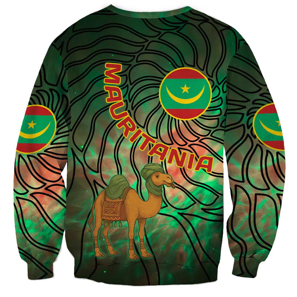 Mauritania Sweatshirt with Green Tie Dye Camel and Crescent Moon Flag Design