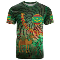 Mauritania T Shirt with Green Tie Dye Camel and Crescent Moon Flag Design