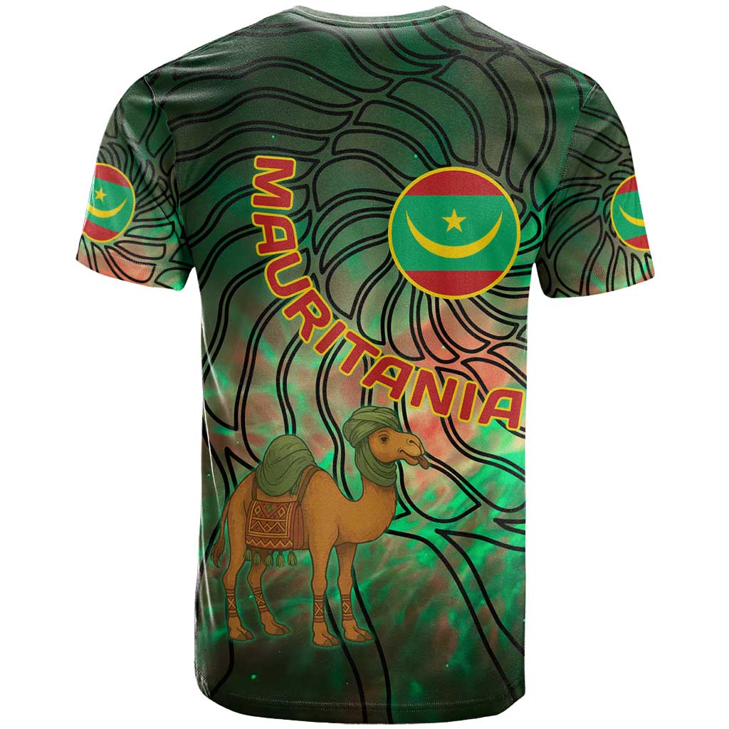 Mauritania T Shirt with Green Tie Dye Camel and Crescent Moon Flag Design