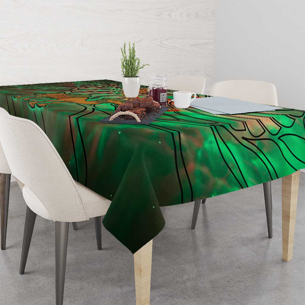 Mauritania Tablecloth with Green Tie Dye Camel and Crescent Moon Flag Design