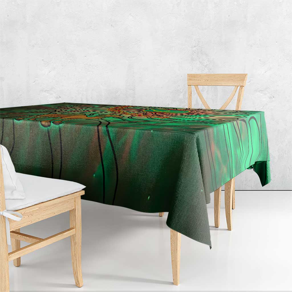 Mauritania Tablecloth with Green Tie Dye Camel and Crescent Moon Flag Design