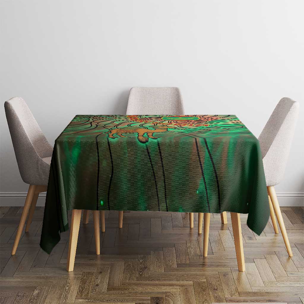 Mauritania Tablecloth with Green Tie Dye Camel and Crescent Moon Flag Design