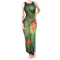 Mauritania Tank Maxi Dress with Green Tie Dye Camel and Crescent Moon Flag Design