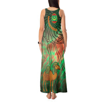 Mauritania Tank Maxi Dress with Green Tie Dye Camel and Crescent Moon Flag Design