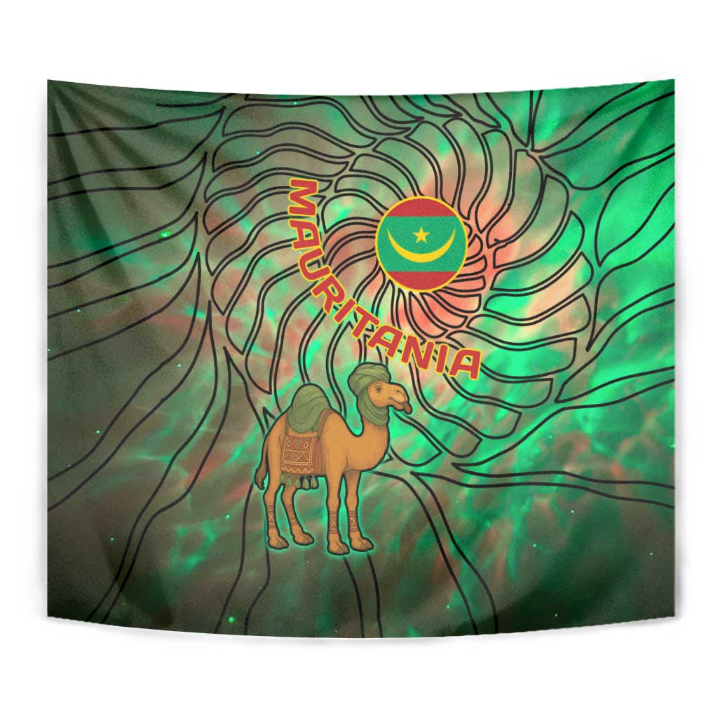 Mauritania Tapestry with Green Tie Dye Camel and Crescent Moon Flag Design