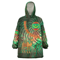 Mauritania Wearable Blanket Hoodie with Green Tie Dye Camel and Crescent Moon Flag Design