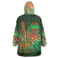Mauritania Wearable Blanket Hoodie with Green Tie Dye Camel and Crescent Moon Flag Design