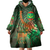 Mauritania Wearable Blanket Hoodie with Green Tie Dye Camel and Crescent Moon Flag Design
