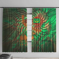 Mauritania Window Curtain with Green Tie Dye Camel and Crescent Moon Flag Design