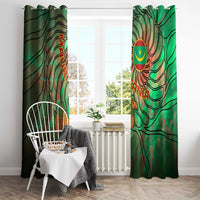 Mauritania Window Curtain with Green Tie Dye Camel and Crescent Moon Flag Design