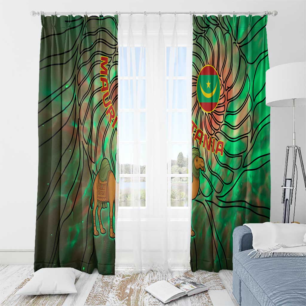 Mauritania Window Curtain with Green Tie Dye Camel and Crescent Moon Flag Design