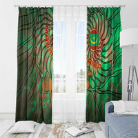 Mauritania Window Curtain with Green Tie Dye Camel and Crescent Moon Flag Design