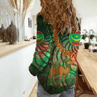 Mauritania Women Casual Shirt with Green Tie Dye Camel and Crescent Moon Flag Design