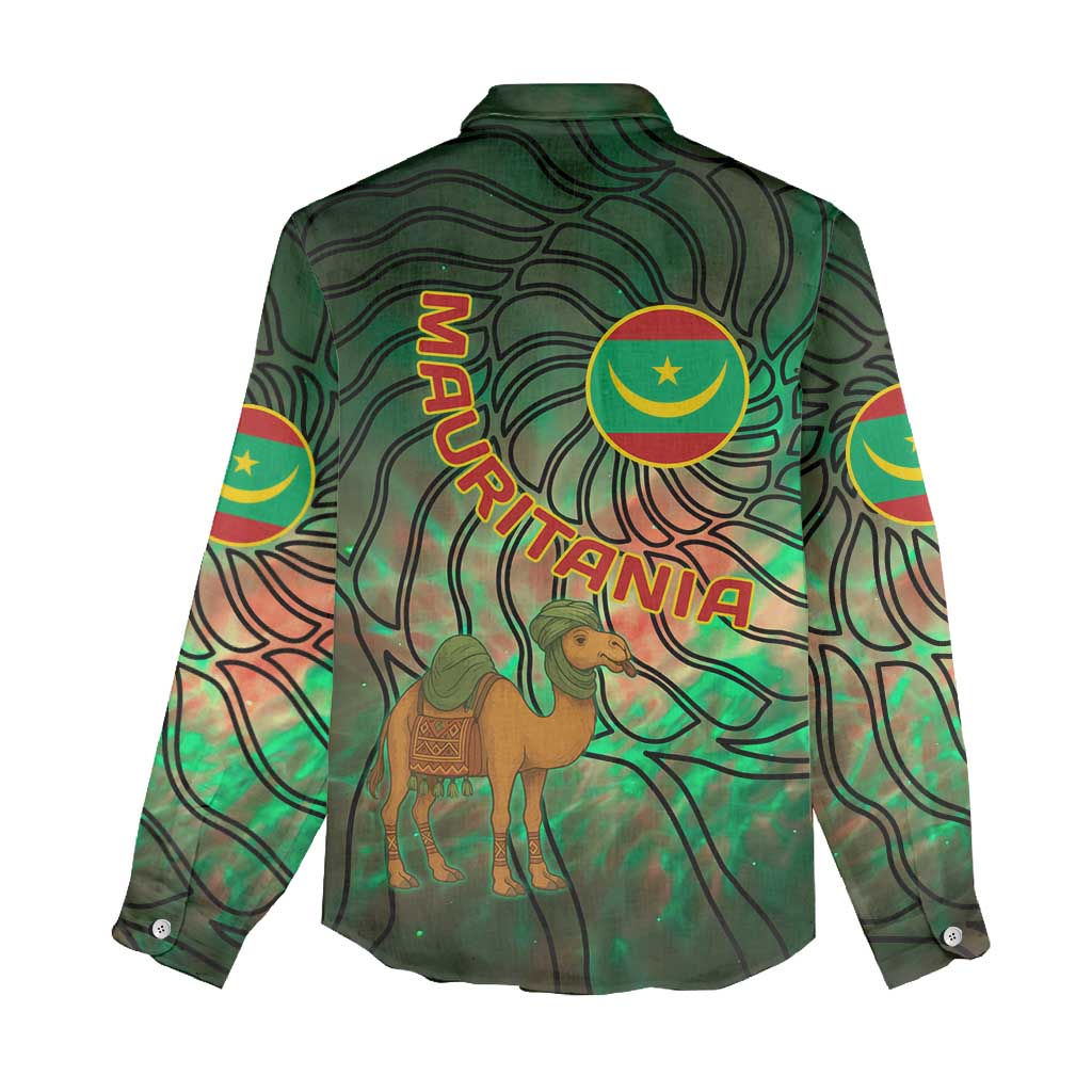 Mauritania Women Casual Shirt with Green Tie Dye Camel and Crescent Moon Flag Design