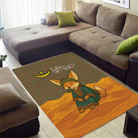 Mauritania Area Rug with Cute Fennec Fox and Arabic Calligraphy Desert Design