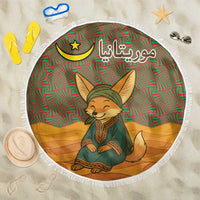 Mauritania Beach Blanket with Cute Fennec Fox and Arabic Calligraphy Desert Design
