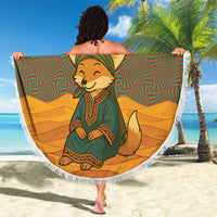 Mauritania Beach Blanket with Cute Fennec Fox and Arabic Calligraphy Desert Design