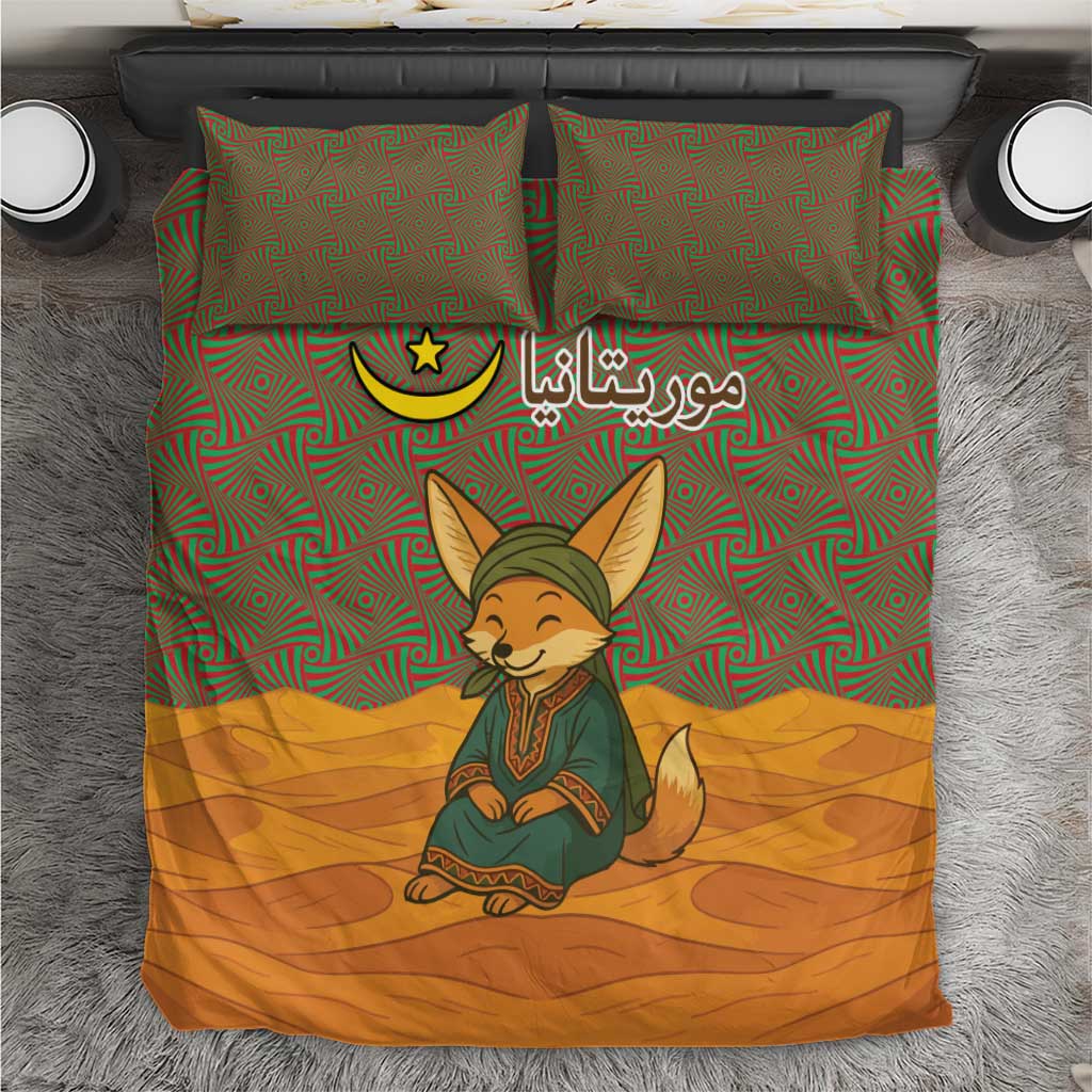 Mauritania Bedding Set with Cute Fennec Fox and Arabic Calligraphy Desert Design