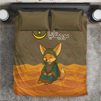 Mauritania Bedding Set with Cute Fennec Fox and Arabic Calligraphy Desert Design