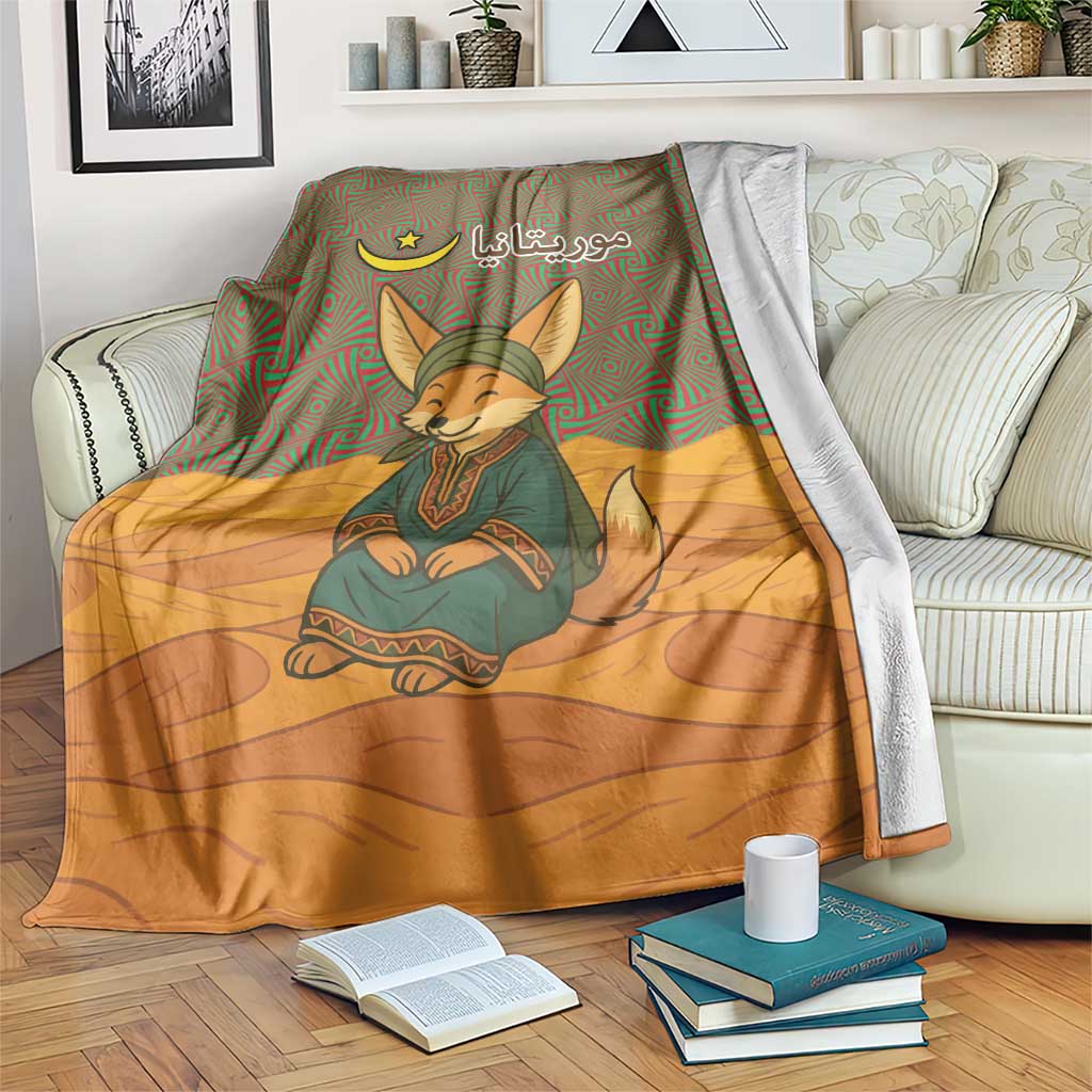 Mauritania Blanket with Cute Fennec Fox and Arabic Calligraphy Desert Design