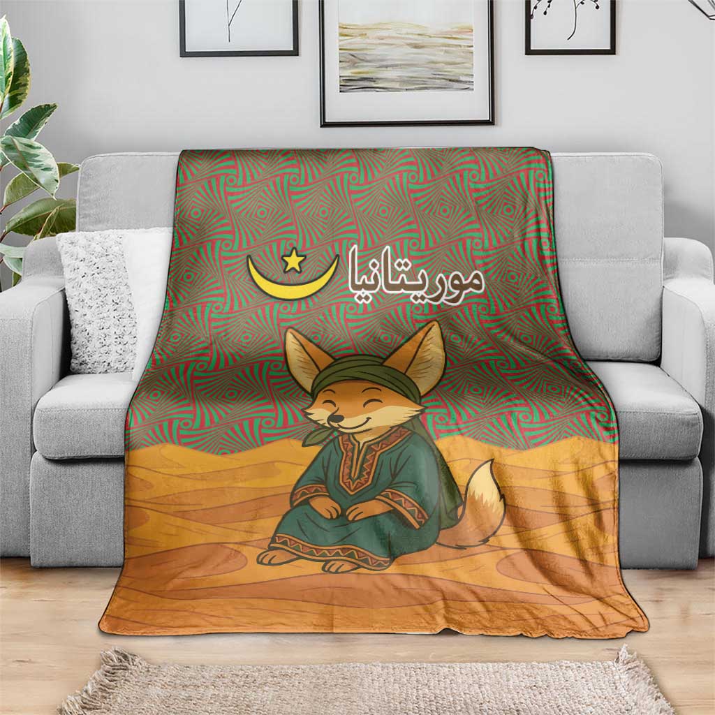 Mauritania Blanket with Cute Fennec Fox and Arabic Calligraphy Desert Design