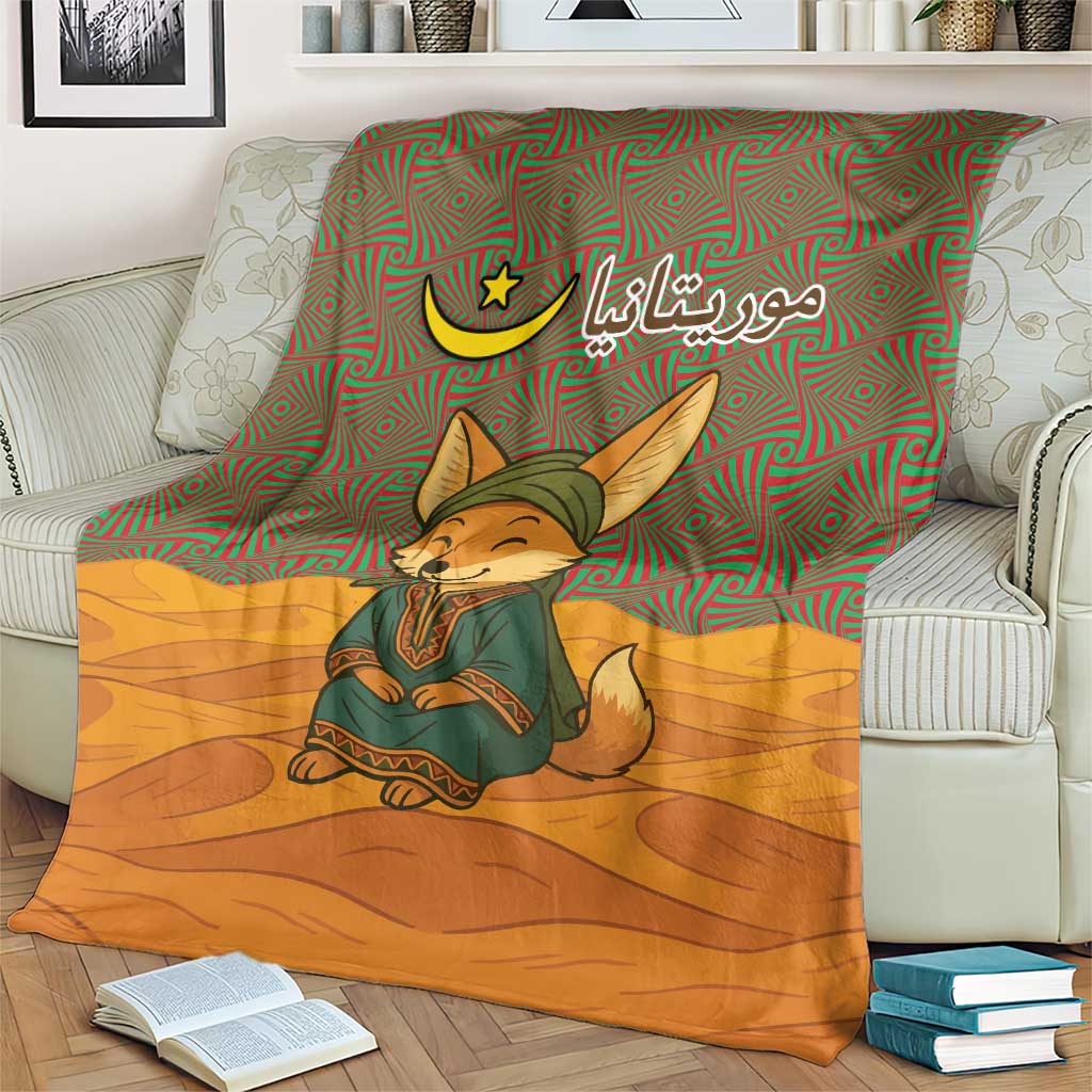 Mauritania Blanket with Cute Fennec Fox and Arabic Calligraphy Desert Design