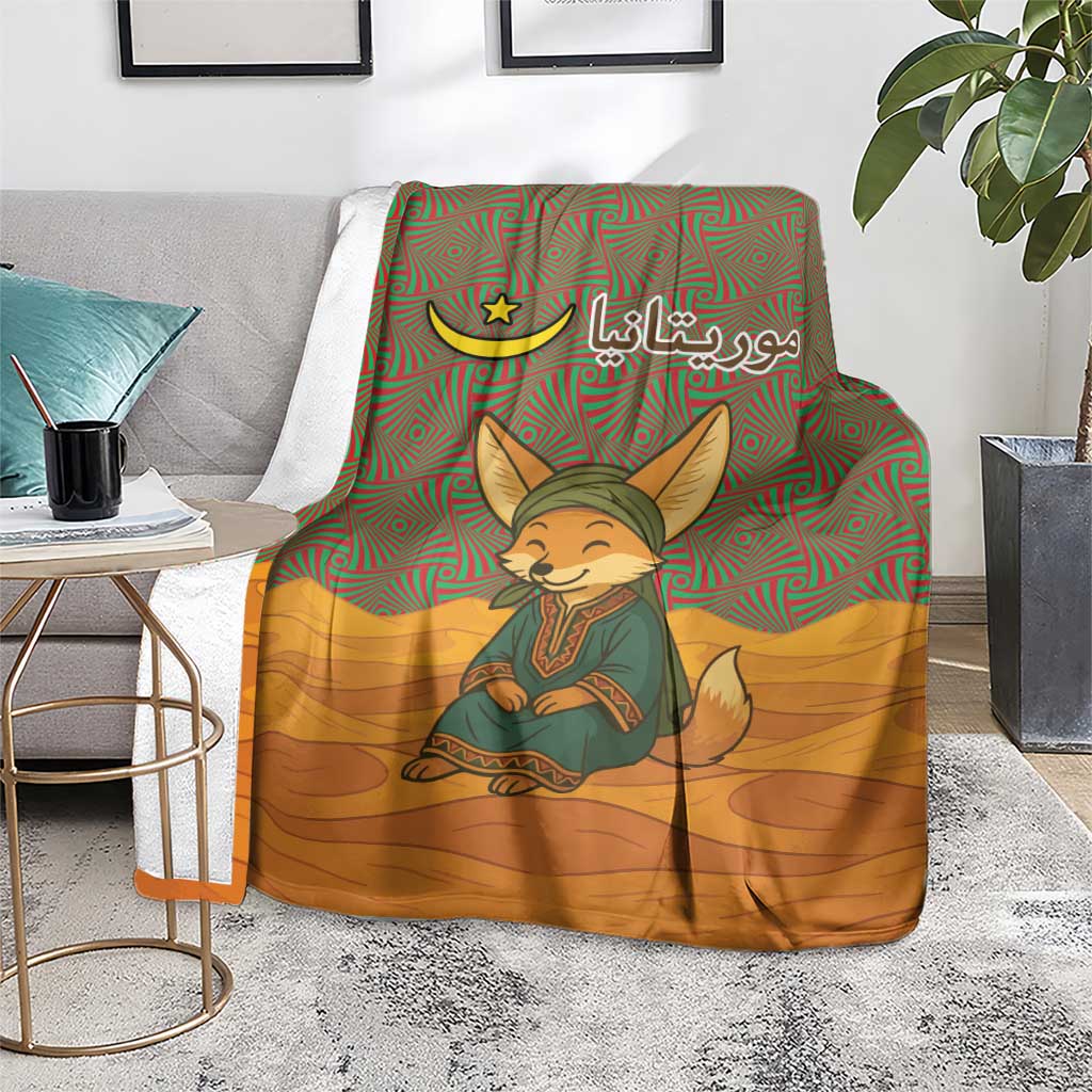 Mauritania Blanket with Cute Fennec Fox and Arabic Calligraphy Desert Design