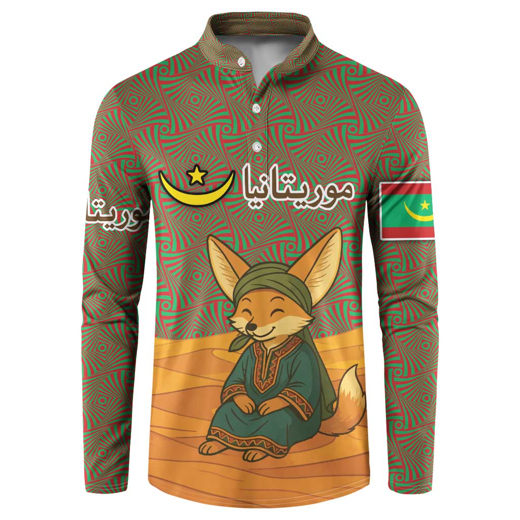 Mauritania Button Sweatshirt with Cute Fennec Fox and Arabic Calligraphy Desert Design