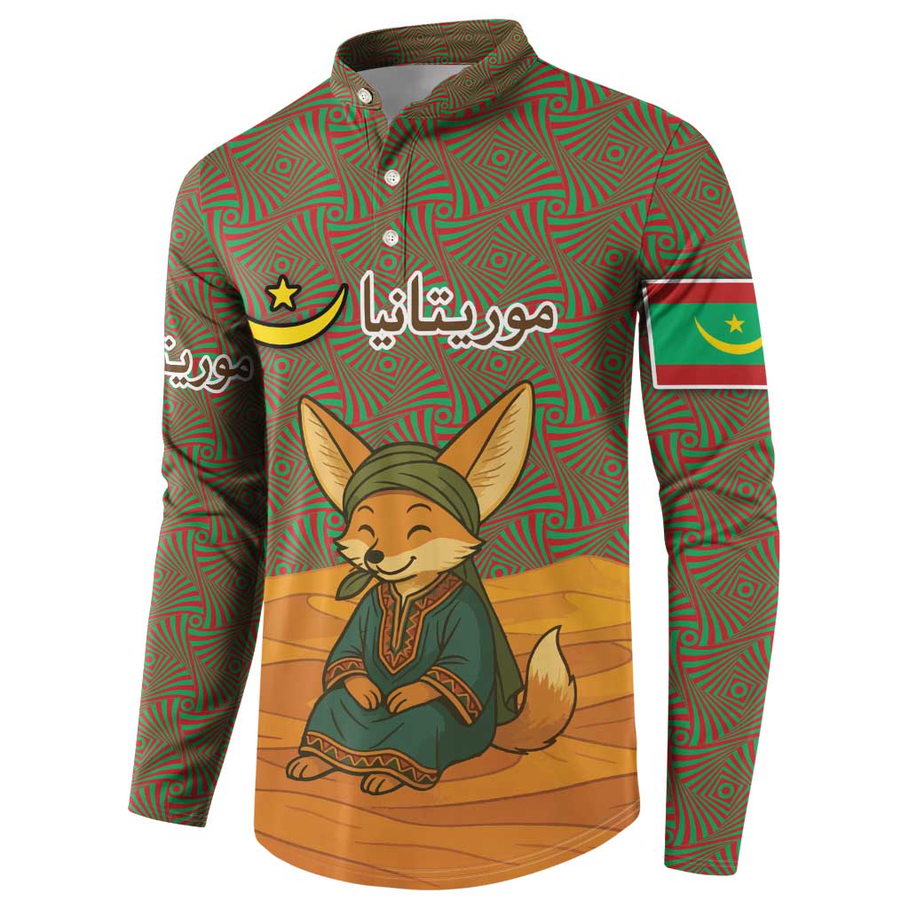 Mauritania Button Sweatshirt with Cute Fennec Fox and Arabic Calligraphy Desert Design