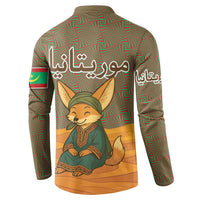 Mauritania Button Sweatshirt with Cute Fennec Fox and Arabic Calligraphy Desert Design
