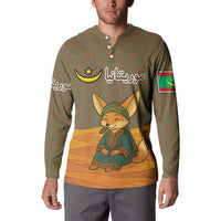 Mauritania Button Sweatshirt with Cute Fennec Fox and Arabic Calligraphy Desert Design