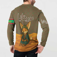 Mauritania Button Sweatshirt with Cute Fennec Fox and Arabic Calligraphy Desert Design
